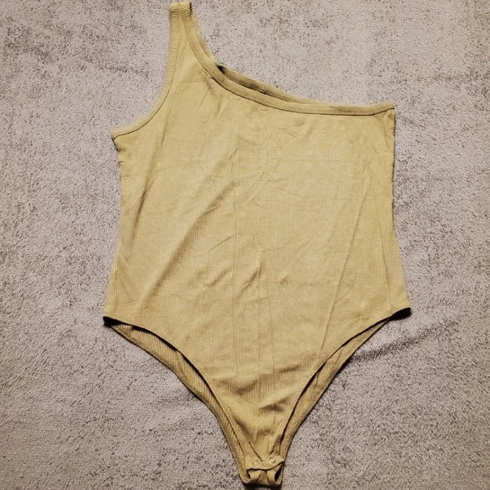 Olive Green Ribbed One Shoulder Tanktop Bodysuit XL New